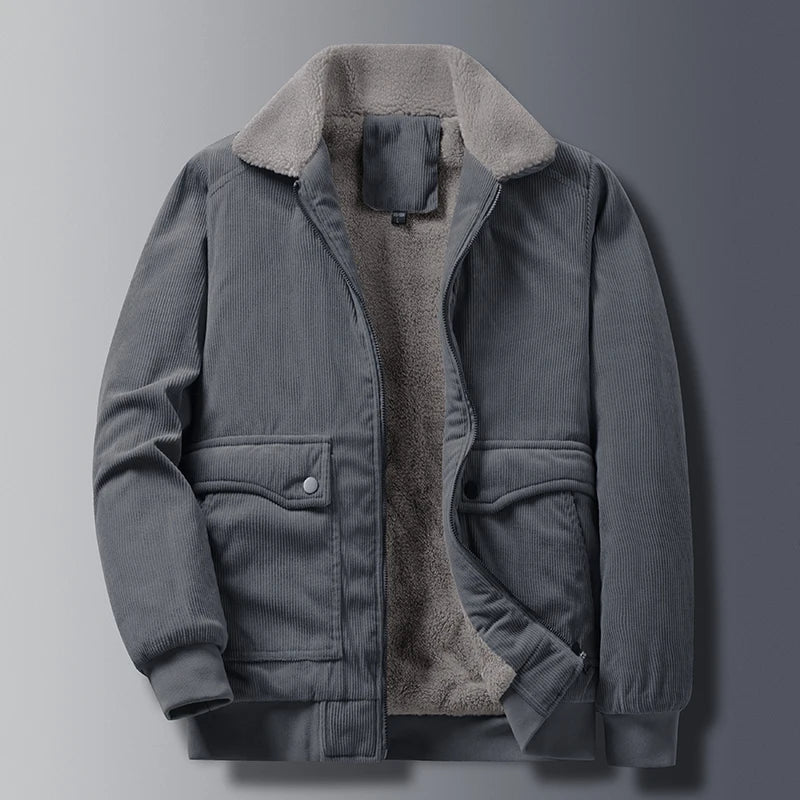 Women's Trench Coat in Corduroy with Fleece Lining in Grey