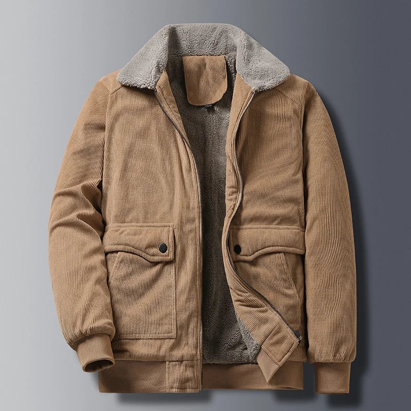 Women's Trench Coat in Corduroy with Fleece Lining in Khaki