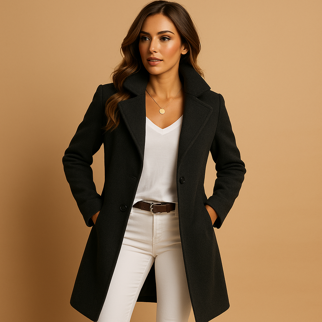 Women's Trench Coat in Wool Blend for Winter in Black