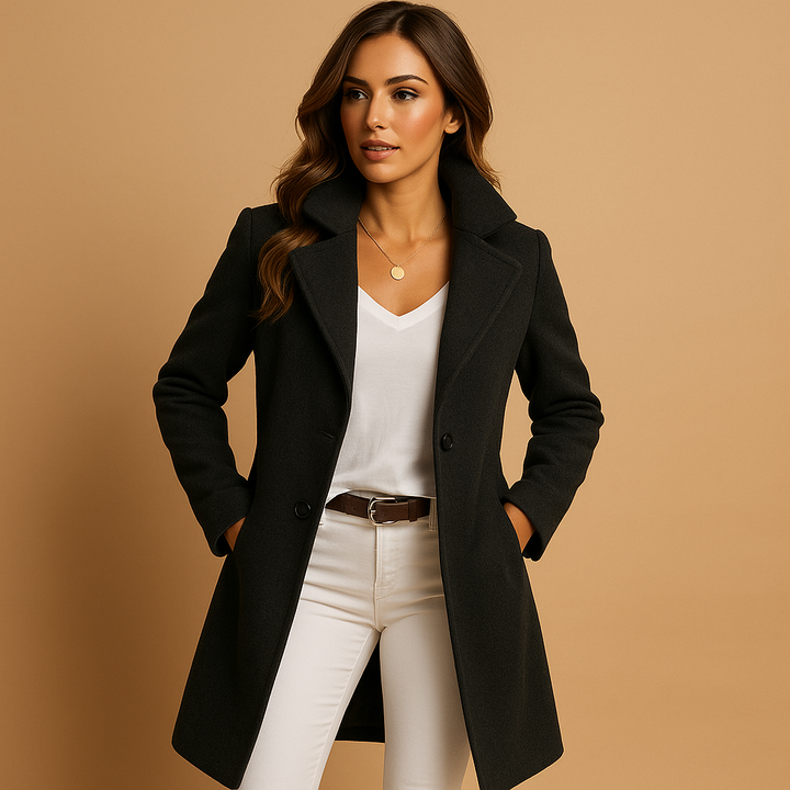 Women's Trench Coat in Wool Blend for Winter in Black