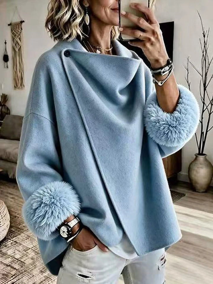 Women's Trench Coat in Wool-Blend for Winter in Blue