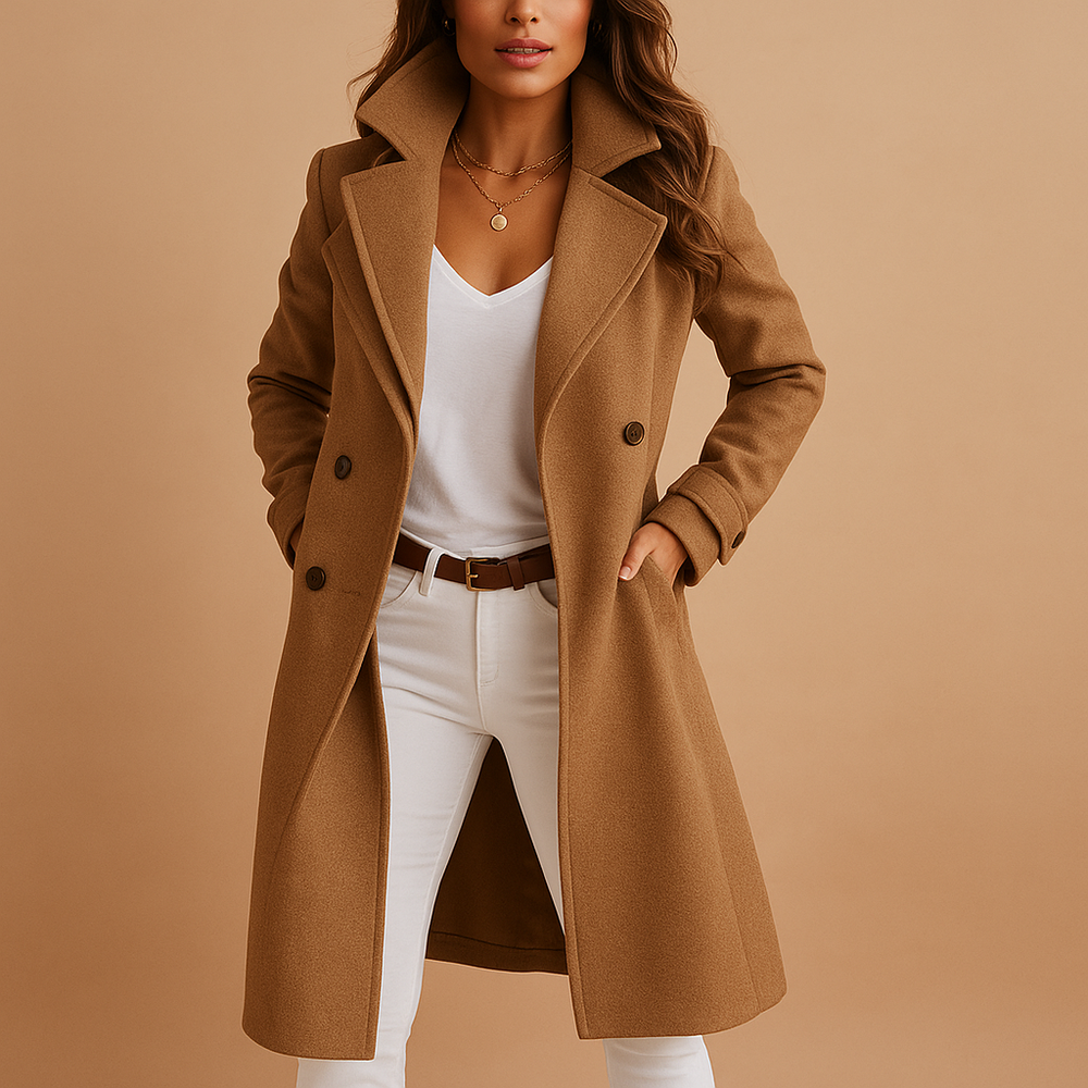 Women's Trench Coat in Wool Blend for Winter in Brown