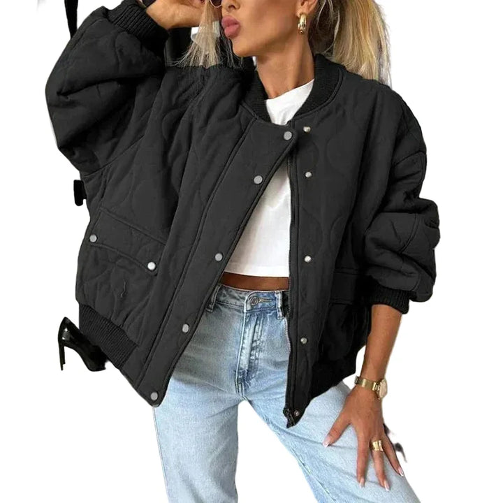 Women's Trench Coat Quilted Bomber for Autumn in Black