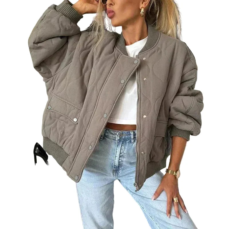 Women's Trench Coat Quilted Bomber for Autumn in Grey