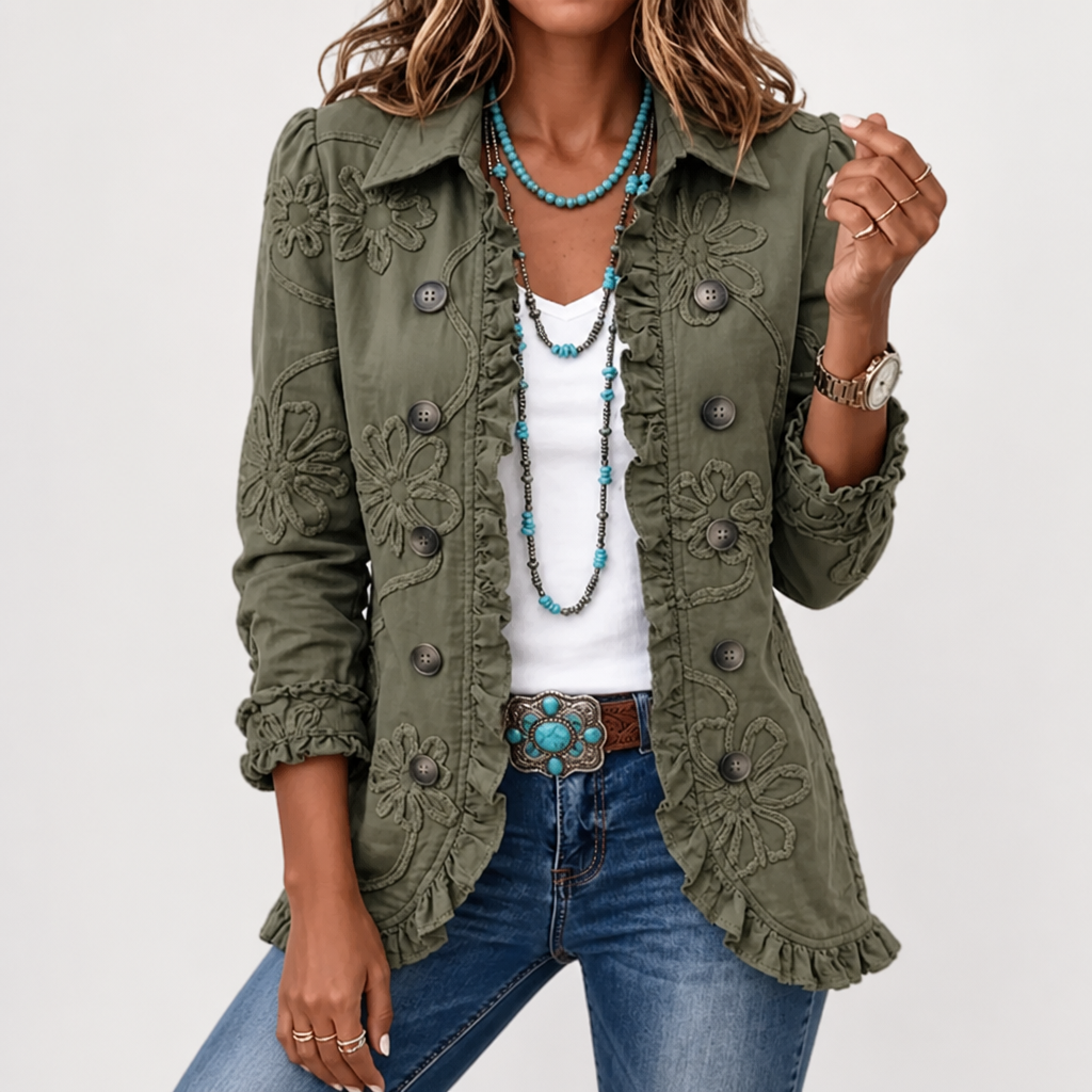 Women's Trench Coat with Embroidered Ruffles, Vintage (4)