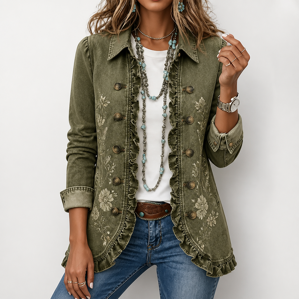 Women's Trench Coat with Embroidered Ruffles, Vintage (5)