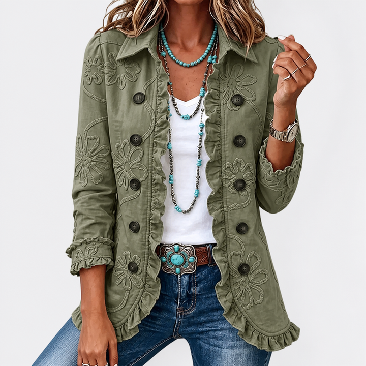 Women's Trench Coat with Embroidered Ruffles, Vintage (6)