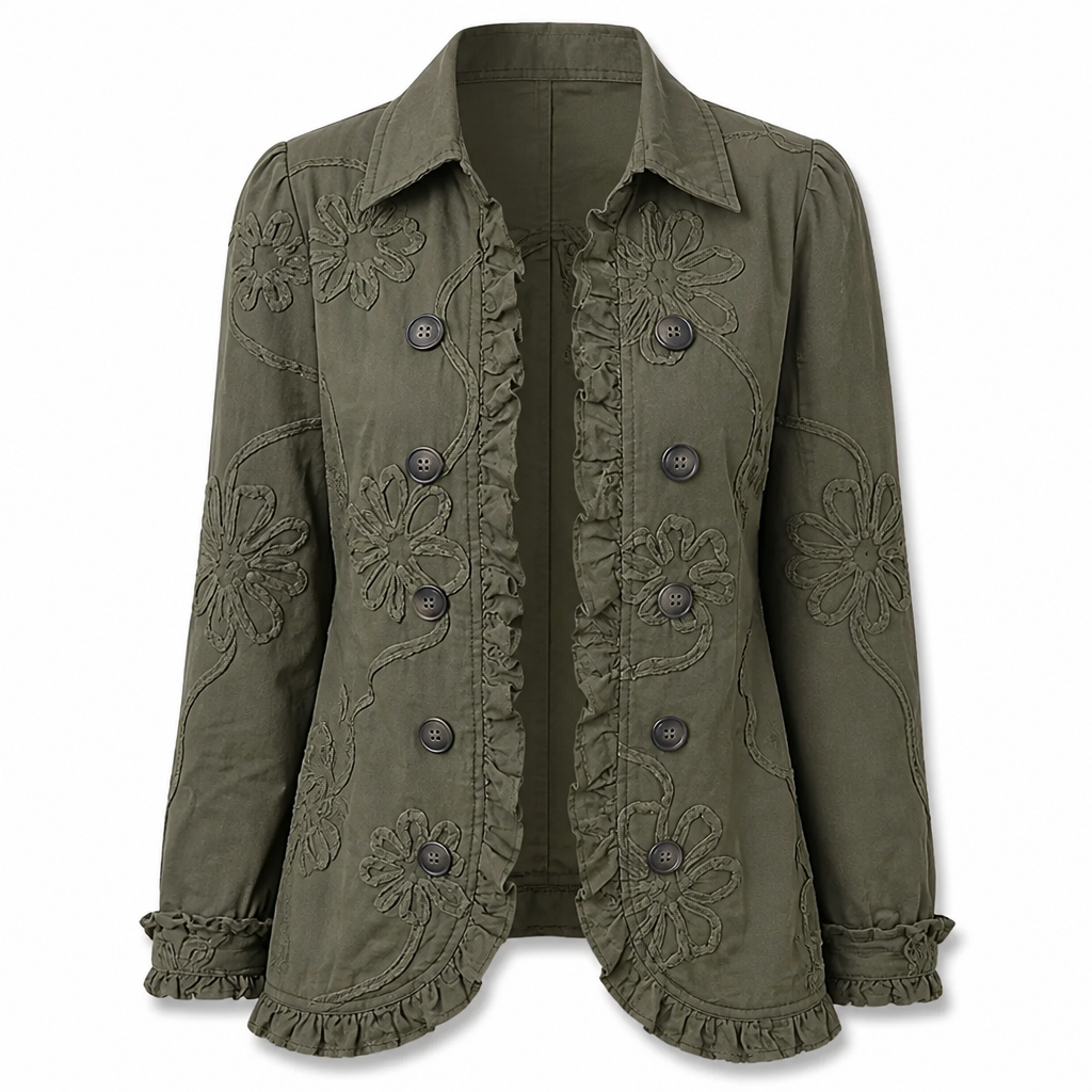 Women's Trench Coat with Embroidered Ruffles, Vintage (9)