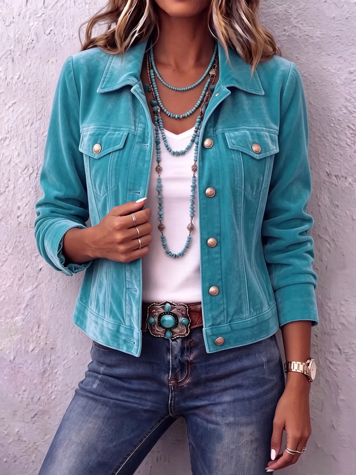 Women's Vintage Button Winter Coat in Blue