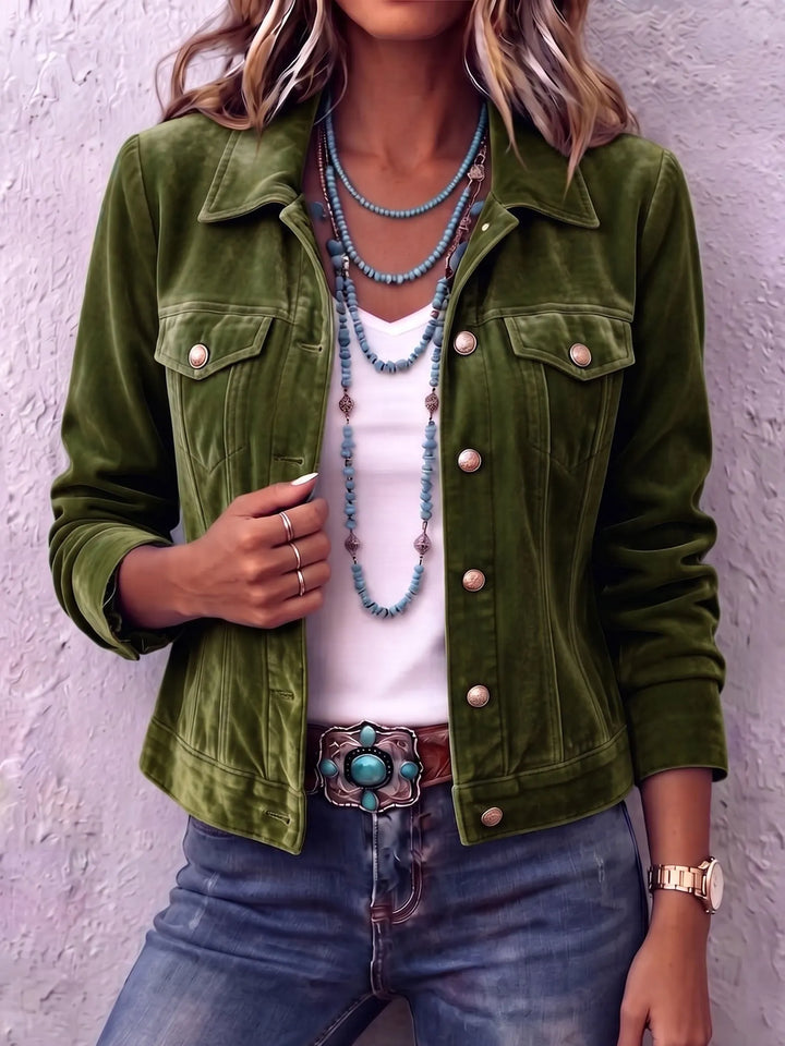 Women's Vintage Button Winter Coat in Green