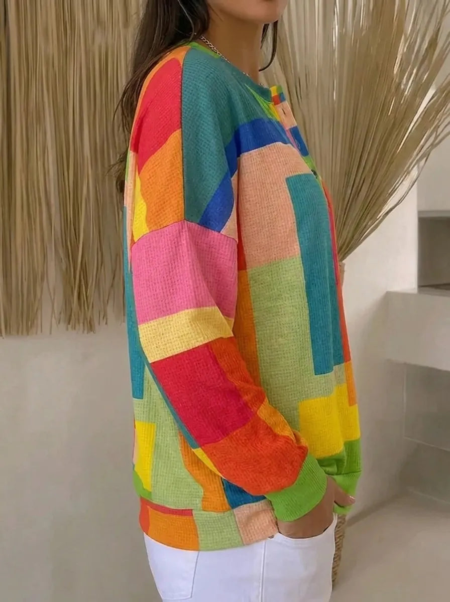 Women's Vintage Colorful Print Blouse (2)