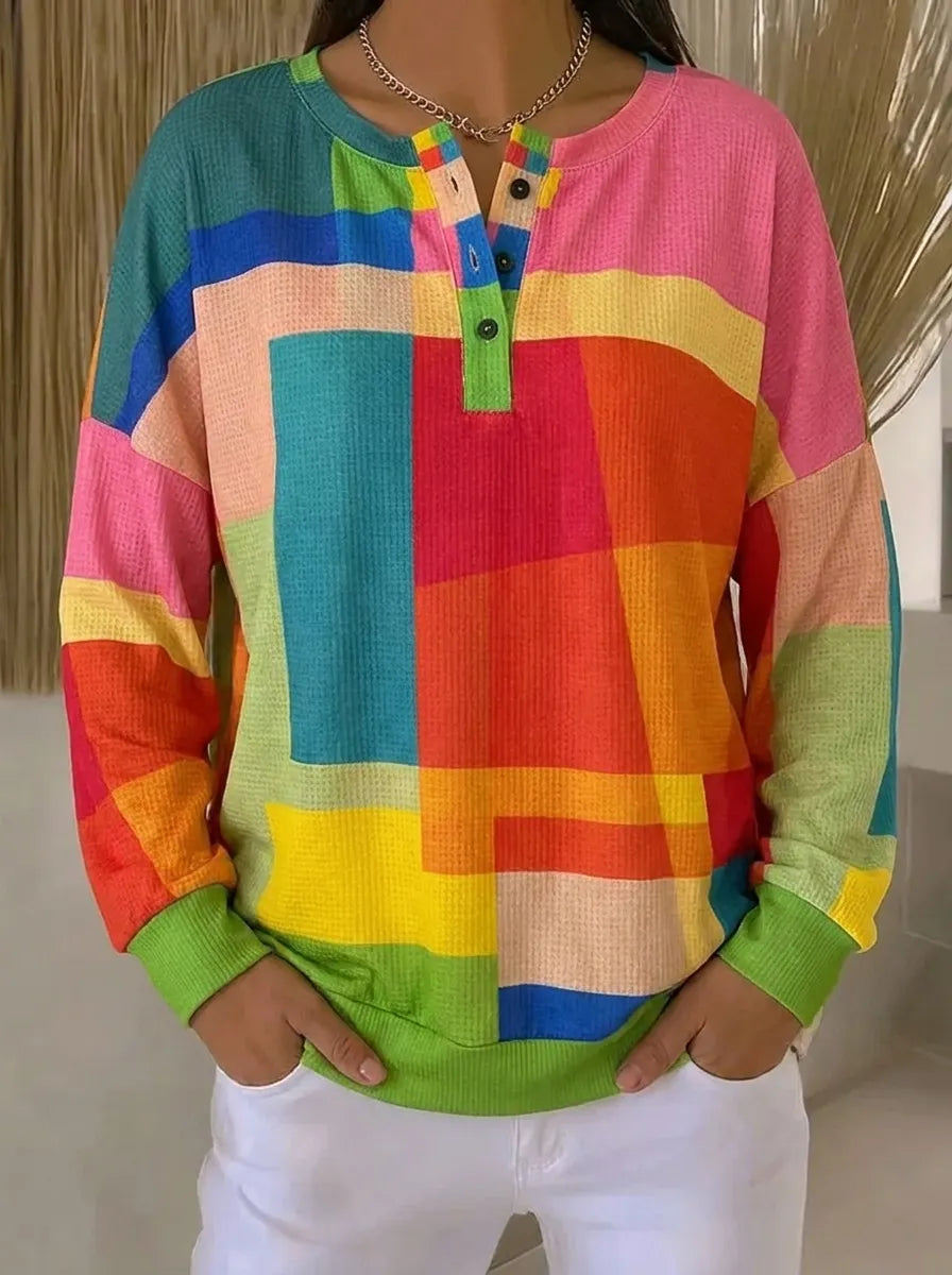 Women's Vintage Colorful Print Blouse in Multicolour