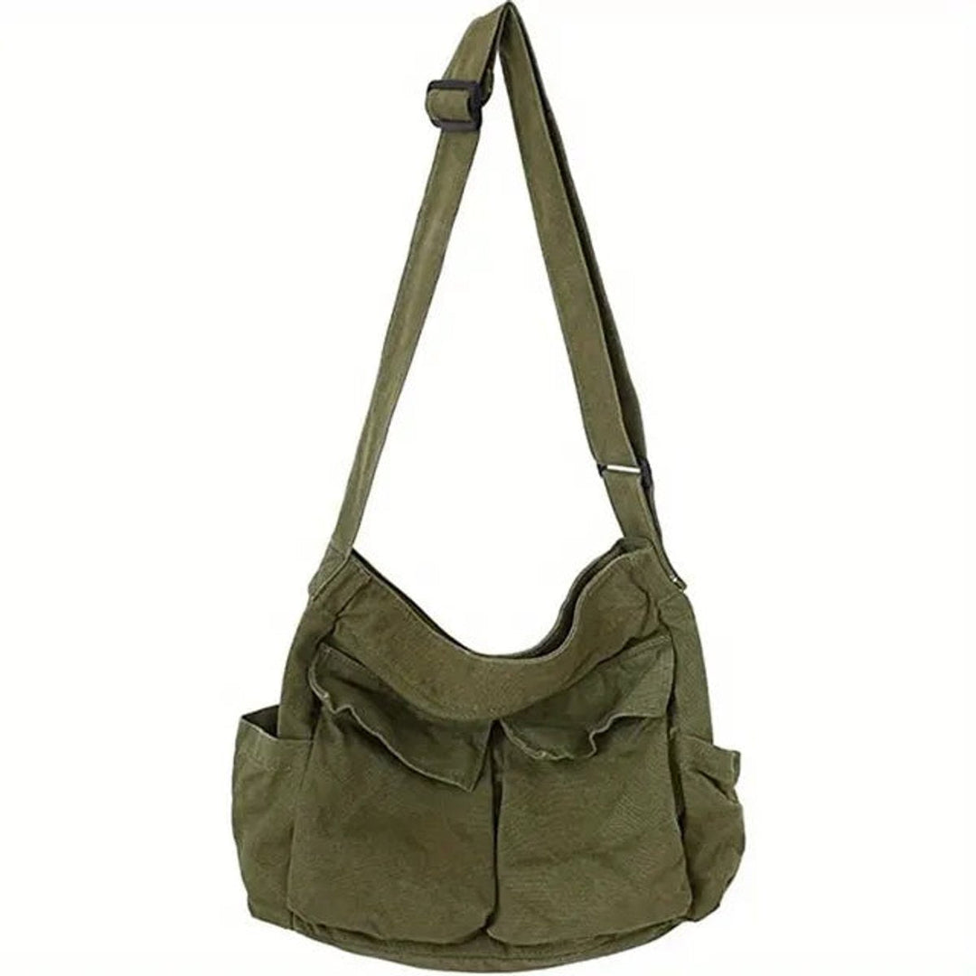 Women's Vintage Multi-Pocket Canvas Tote w kolorze Army Green