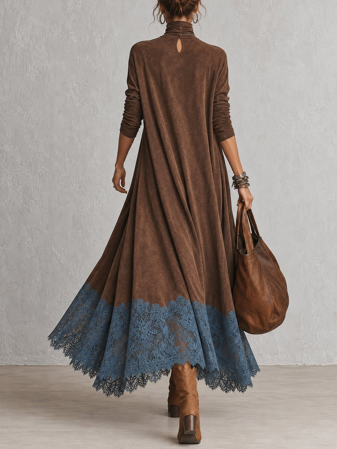 Women's Vintage Suede Maxi Dress for Evening Parties (10)
