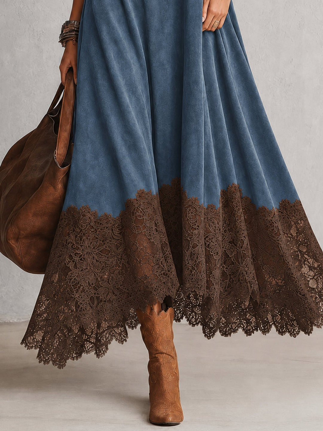 Women's Vintage Suede Maxi Dress for Evening Parties (12)