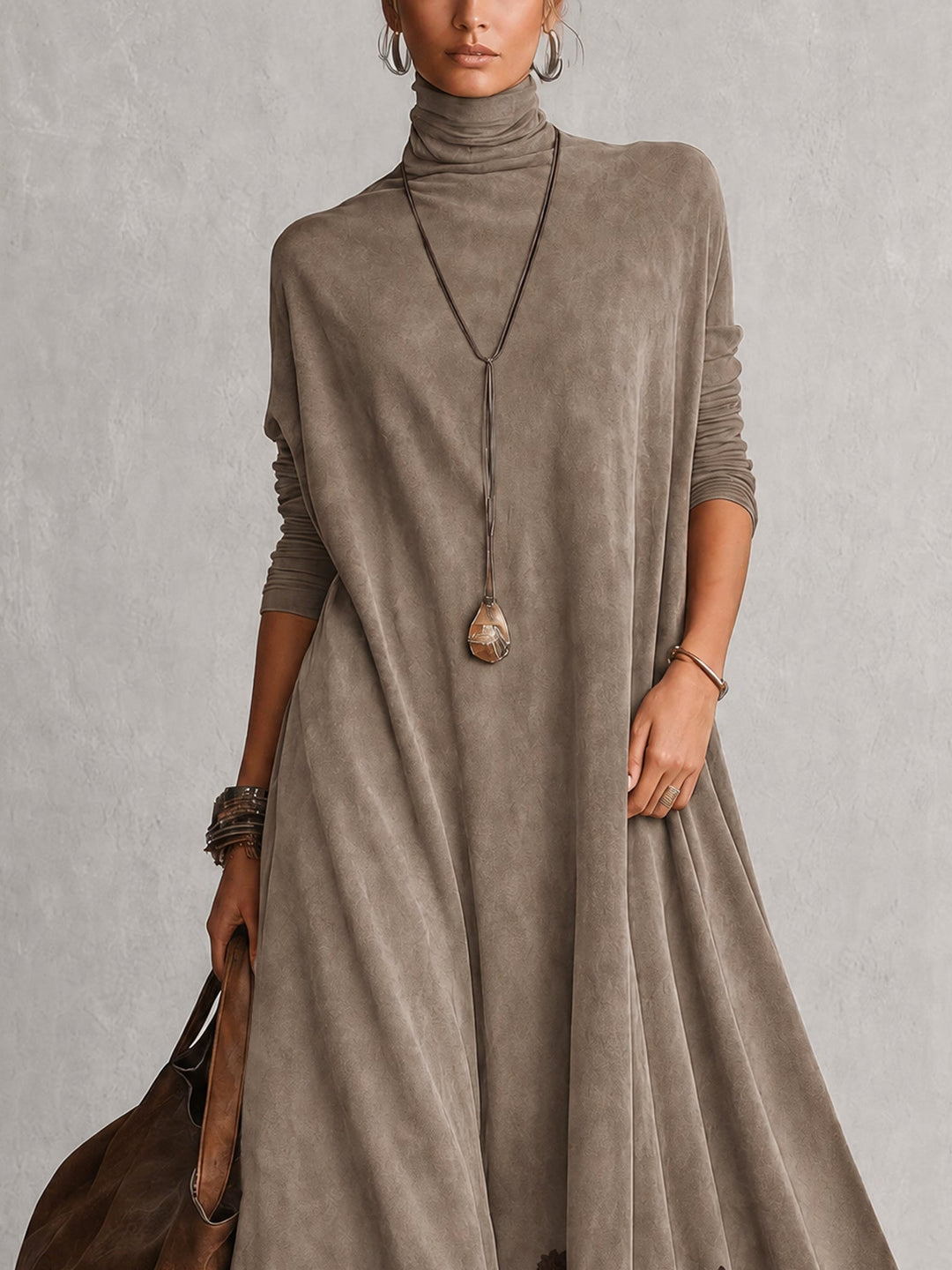 Women's Vintage Suede Maxi Dress for Evening Parties (13)