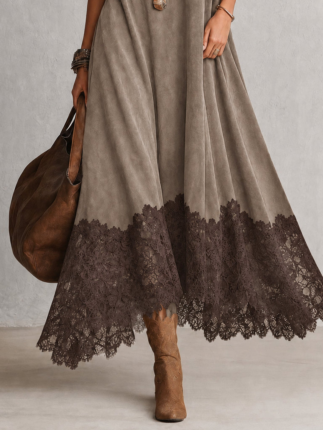Women's Vintage Suede Maxi Dress for Evening Parties (14)