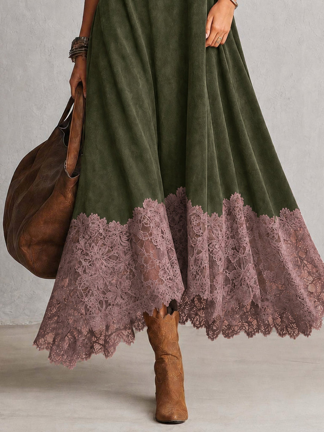 Women's Vintage Suede Maxi Dress for Evening Parties (16)