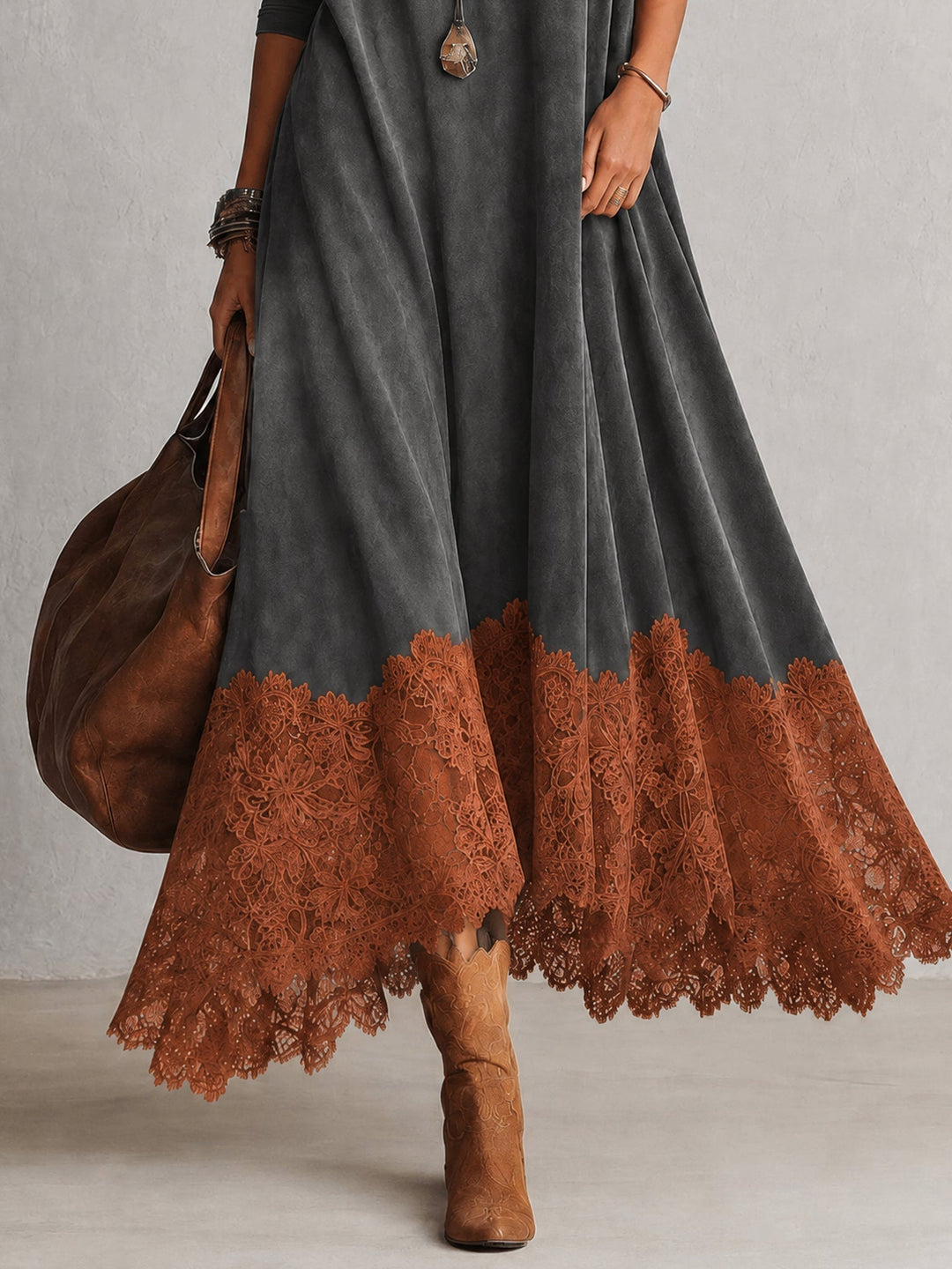 Women's Vintage Suede Maxi Dress for Evening Parties (18)