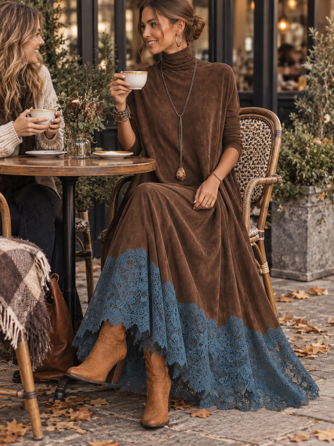 Women's Vintage Suede Maxi Dress for Evening Parties (6)