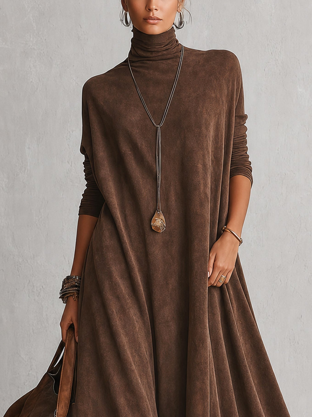 Women's Vintage Suede Maxi Dress for Evening Parties (7)