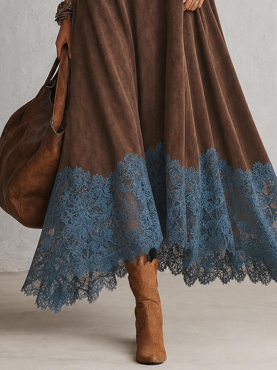 Women's Vintage Suede Maxi Dress for Evening Parties (8)