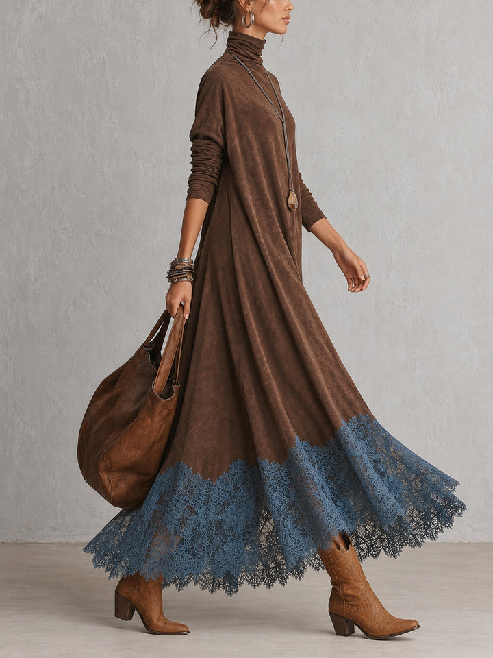 Women's Vintage Suede Maxi Dress for Evening Parties (9)