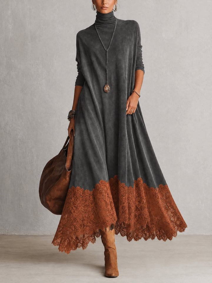 Women's Vintage Suede Maxi Dress for Evening Parties in Grey