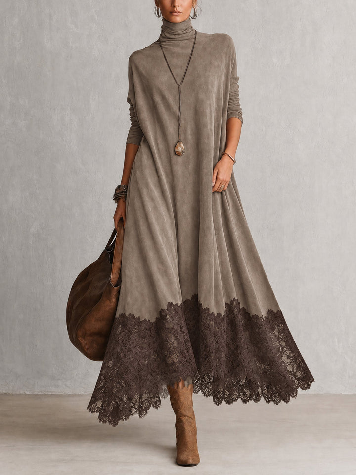 Women's Vintage Suede Maxi Dress for Evening Parties in Taupe