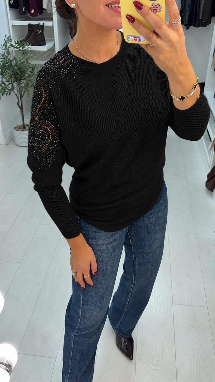 Women's Viscose Jumper Dress with Embellished Sleeve in Black