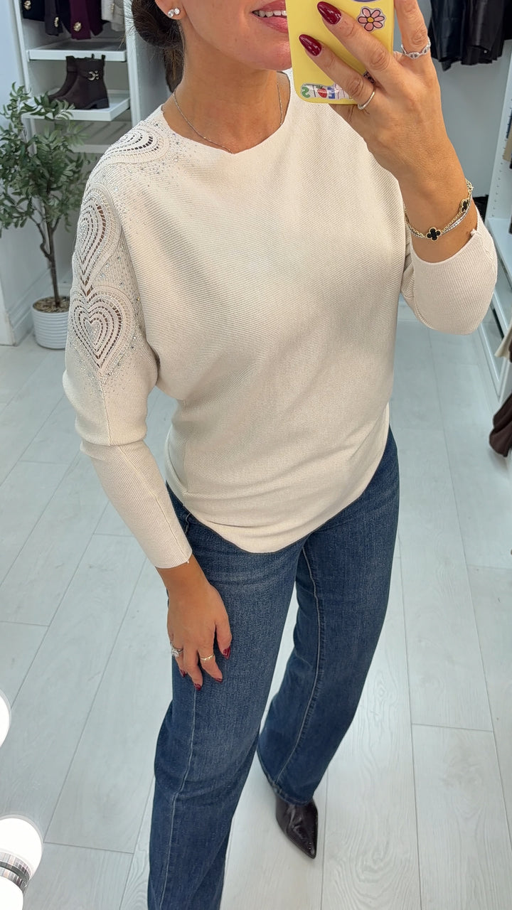 Women's Viscose Jumper Dress with Embellished Sleeve in Cream