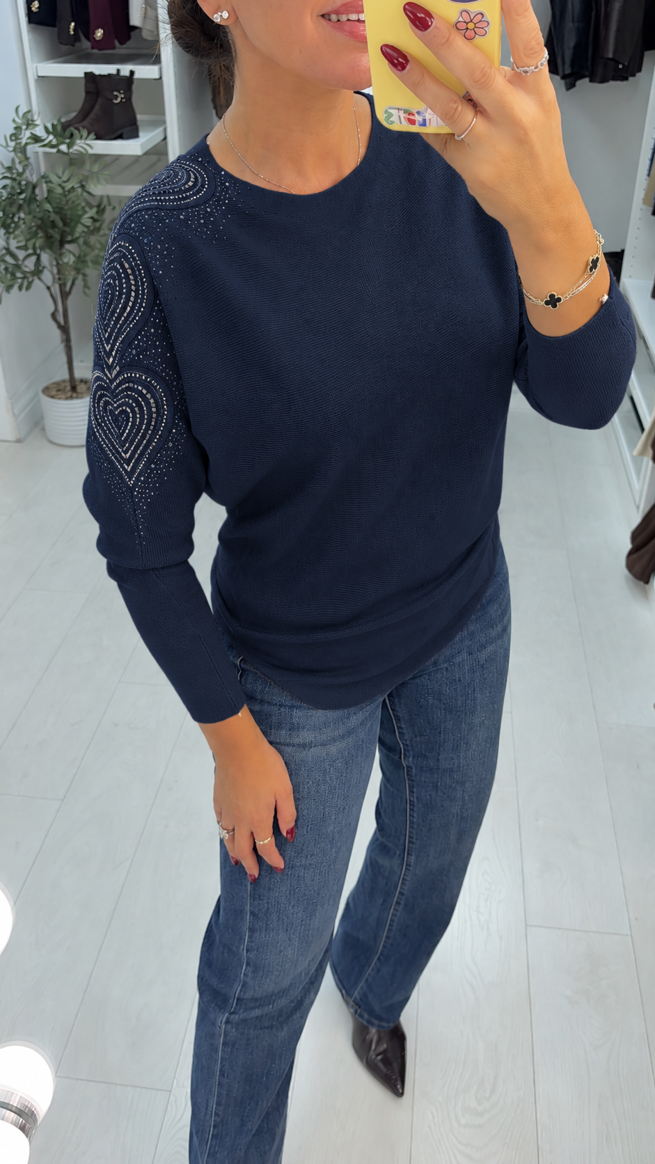 Women's Viscose Jumper Dress with Embellished Sleeve in Navy