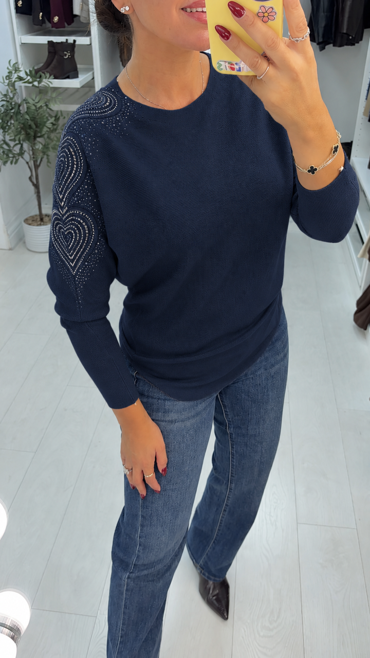Women's Viscose Jumper Dress with Embellished Sleeve in Navy