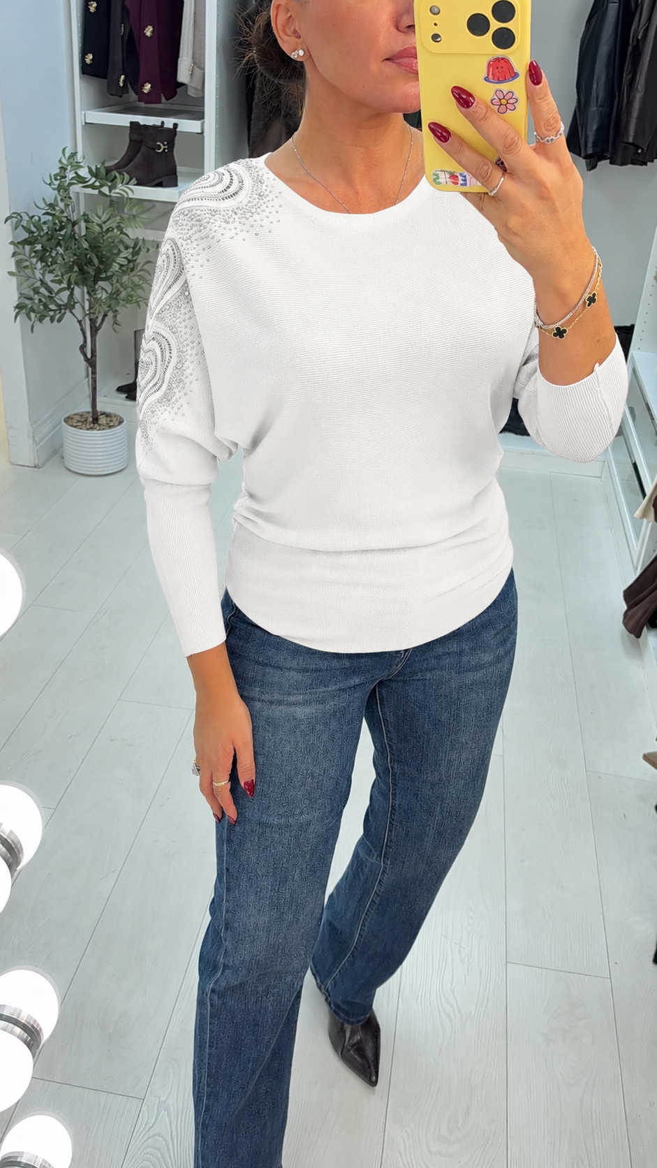 Women's Viscose Jumper Dress with Embellished Sleeve in White