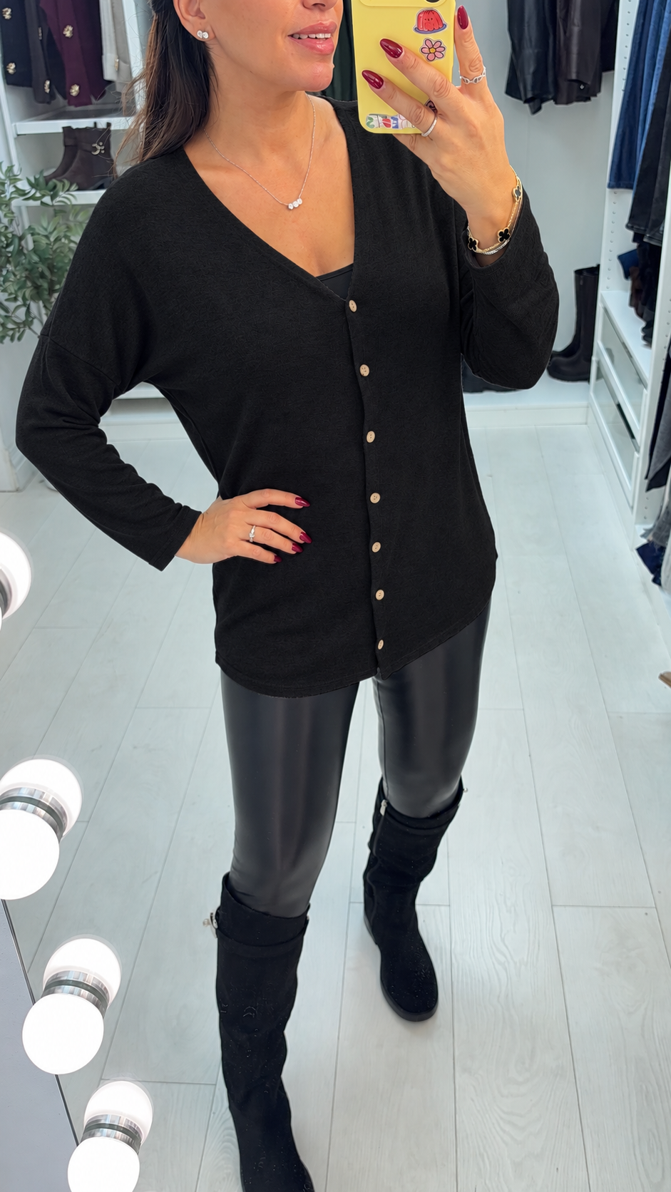 Women's Viscose Jumper Dress with V-Neck in Black