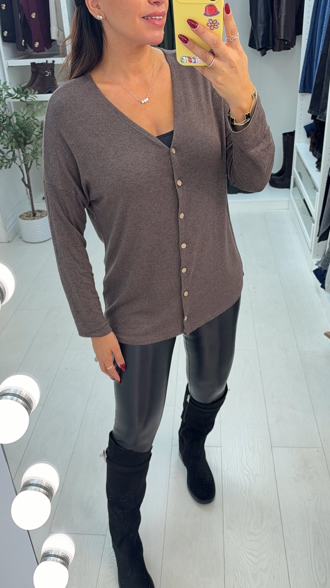 Women's Viscose Jumper Dress with V-Neck in Chocolate