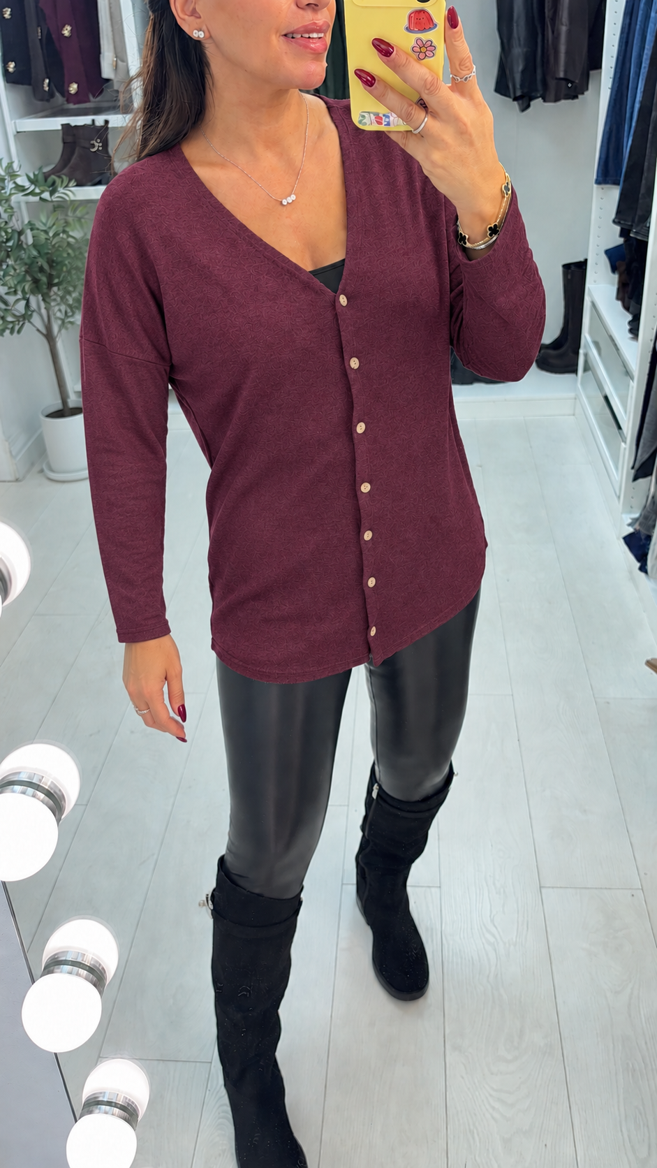 Women's Viscose Jumper Dress with V-Neck in Wine