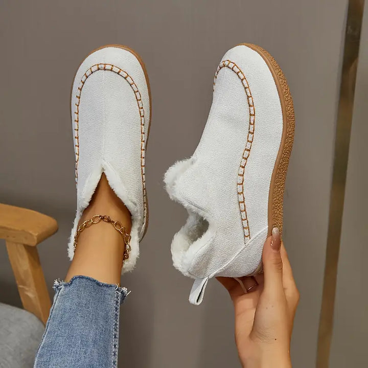 Women's Warm Faux Fur-Lined Slip-On Ankle Boots for Winter in White
