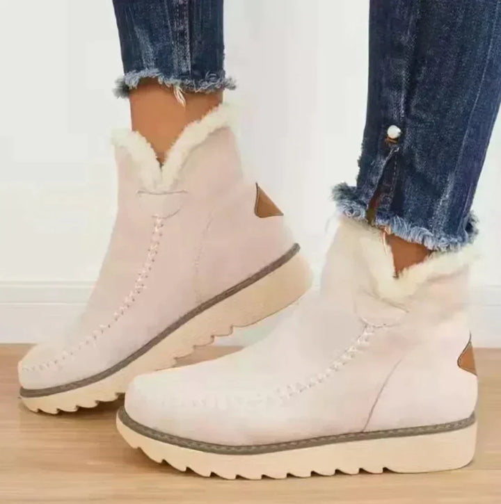 Women's Warm Suede Ankle Boots for Autumn in Beige