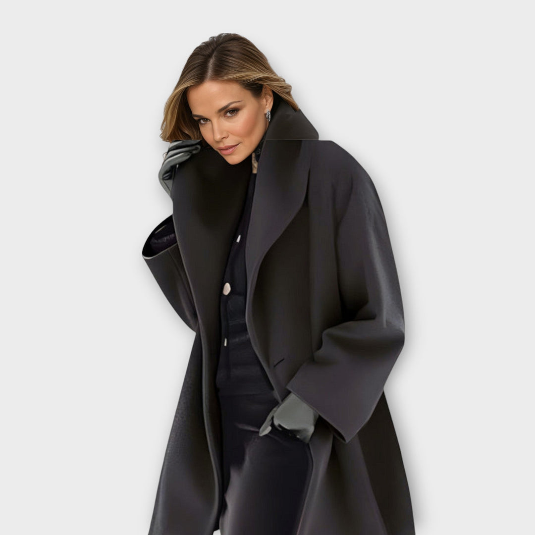 Women's Warm Winter Coat with Wide Collar in Black