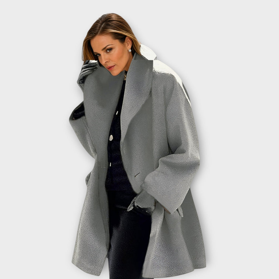 Women's Warm Winter Coat with Wide Collar in Grey