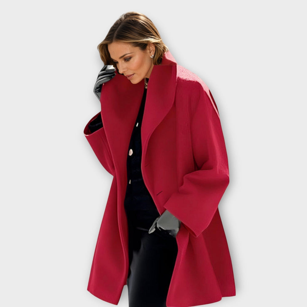 Women's Warm Winter Coat with Wide Collar in Red