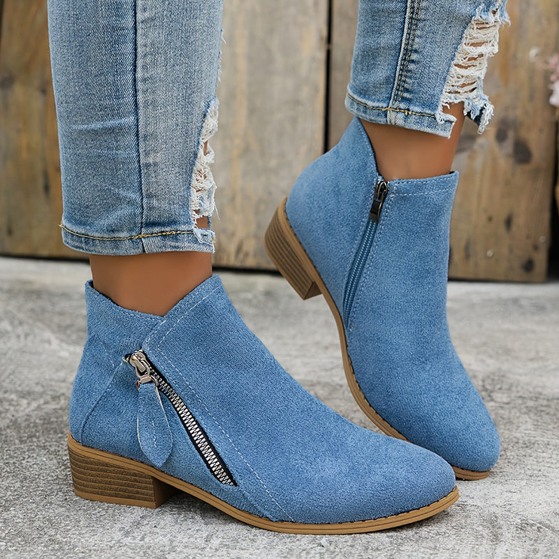 Women's Waterproof Knee High Boots with Zipper in Blue
