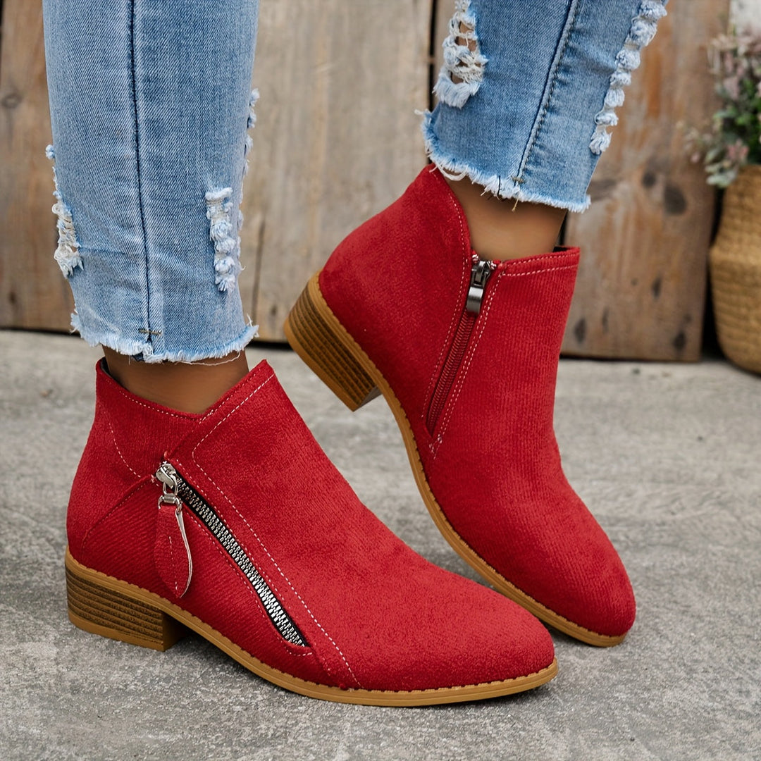 Women's Waterproof Knee High Boots with Zipper in Red