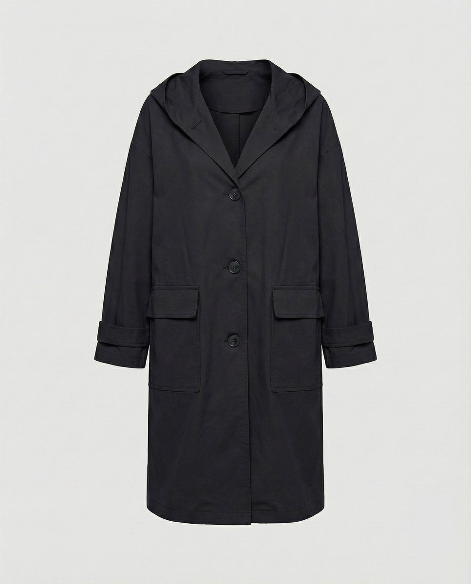 Women's Waterproof Trench Coat with Hood in Black