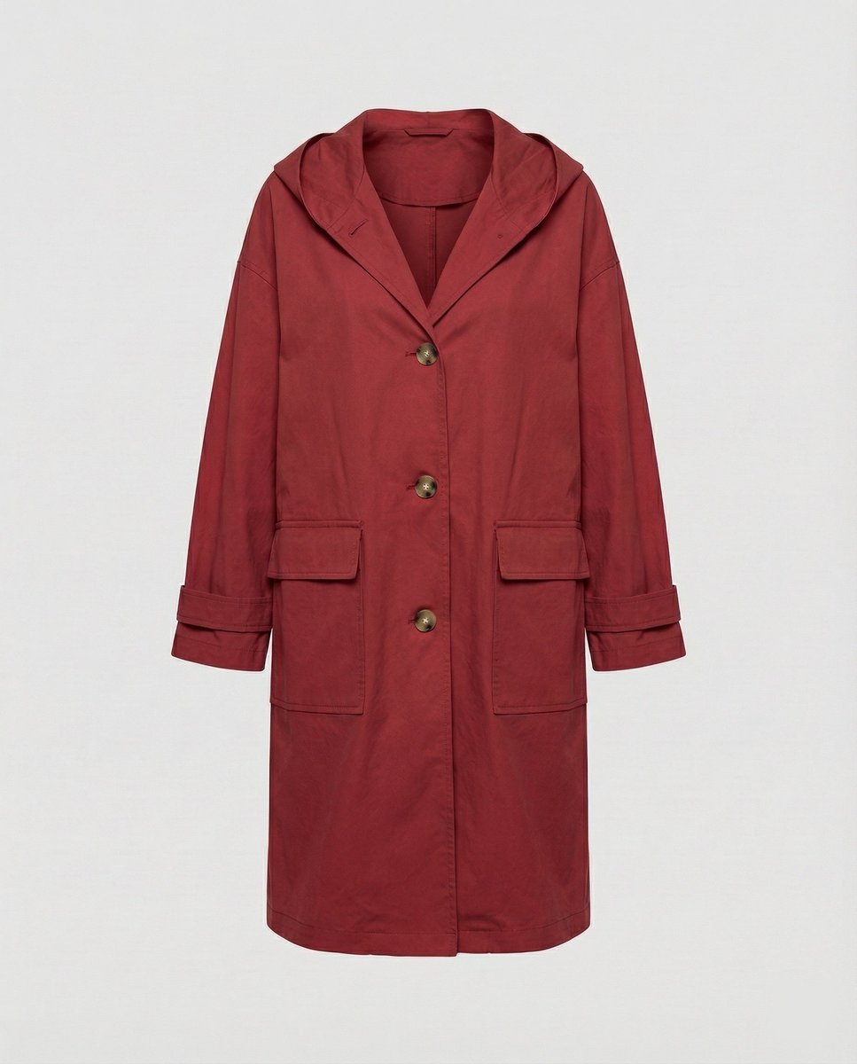 Women's Waterproof Trench Coat with Hood in Red