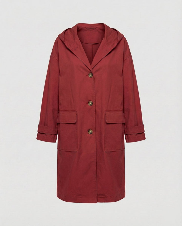 Women's Waterproof Trench Coat with Hood in Red