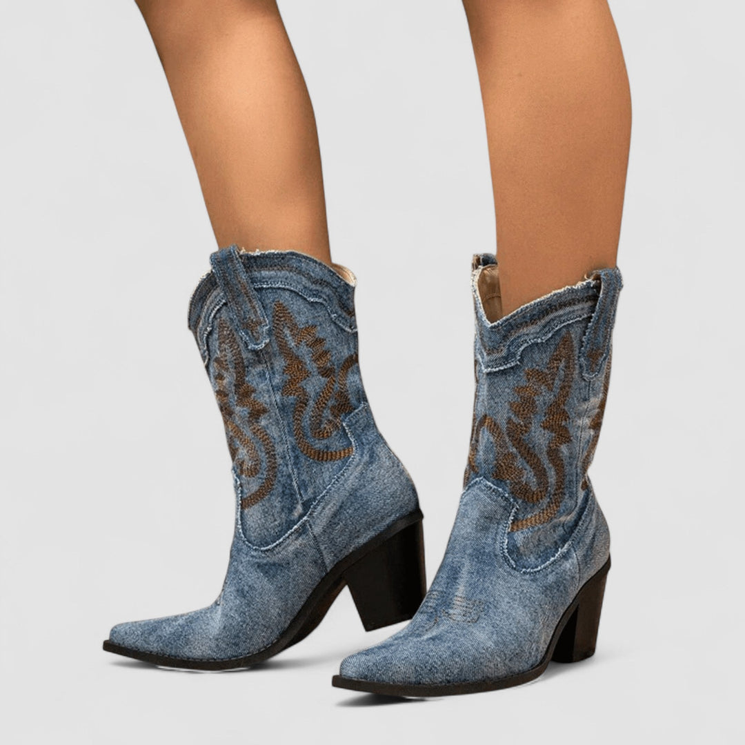 Women's Western Knee High Boots Pointed Toe in Dark Blue
