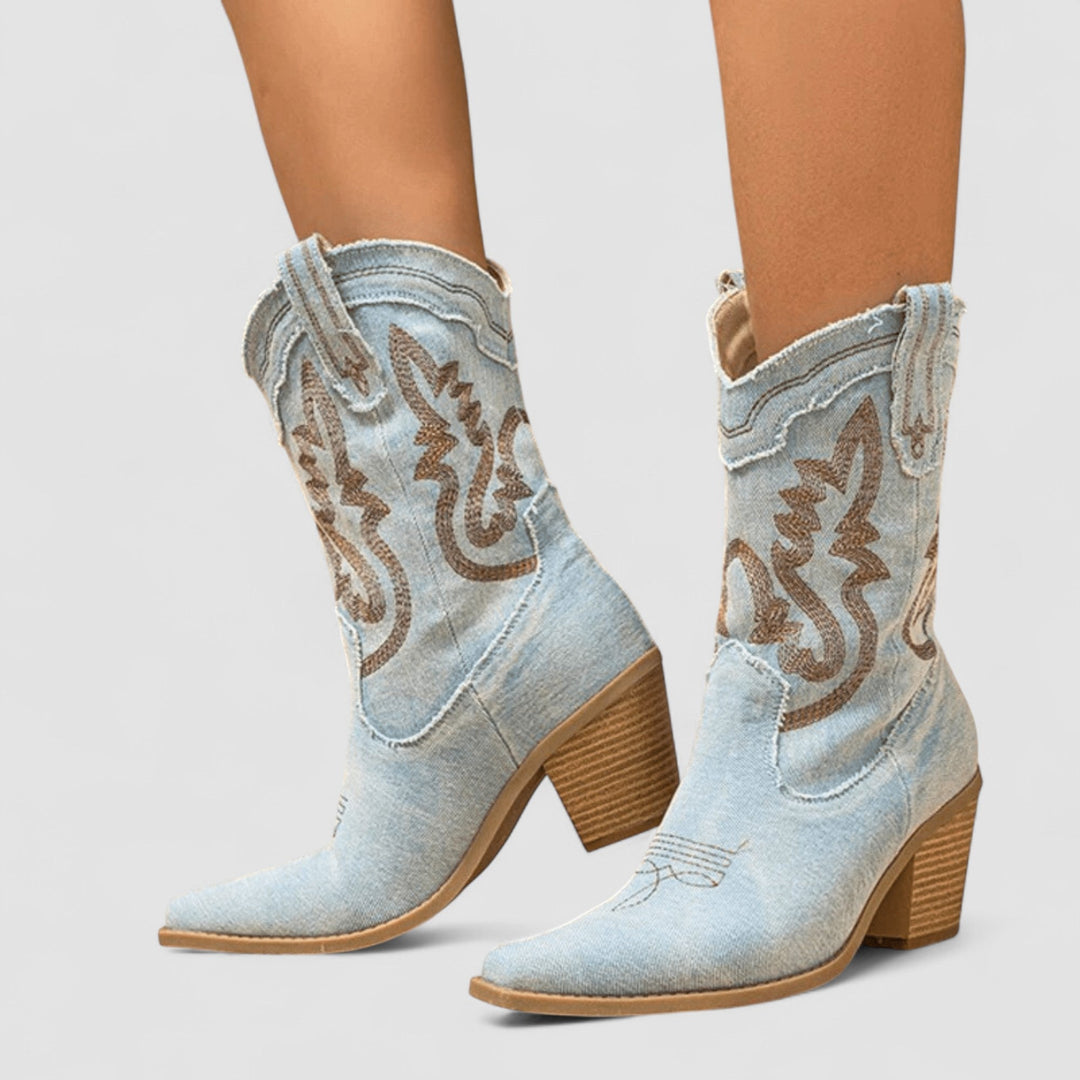 Women's Western Knee High Boots Pointed Toe in Light Blue