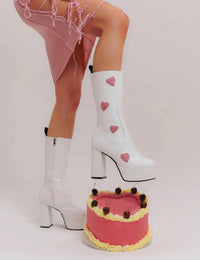 Lottie | Women's White Knee High Boots with Platform
